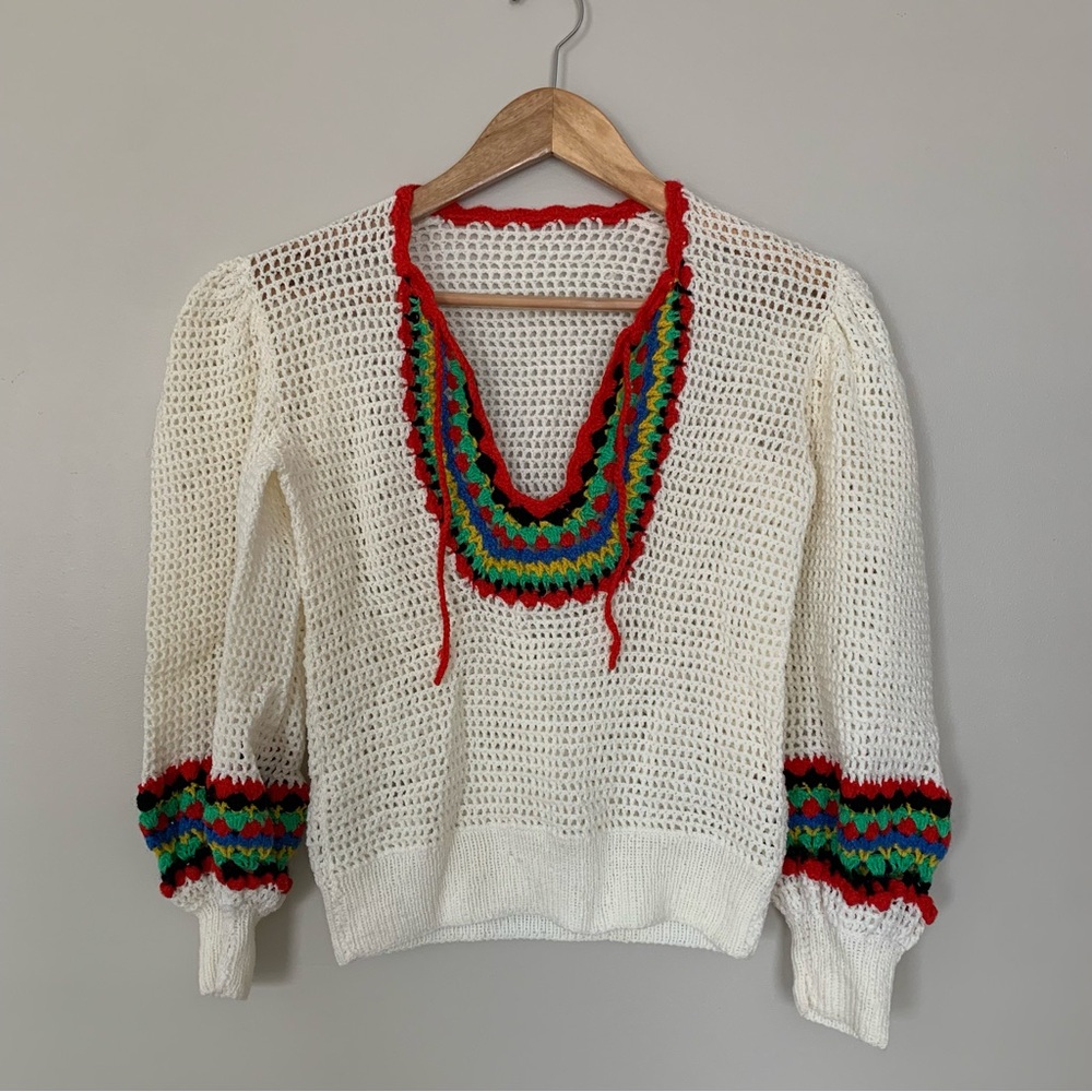 Women’s Vintage Handmade Crocheted Sweater Vibrant Hippie Colorful Size Small